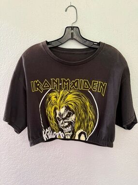 Iron Maiden Black Cropped Band Tee - Yellow Graphic